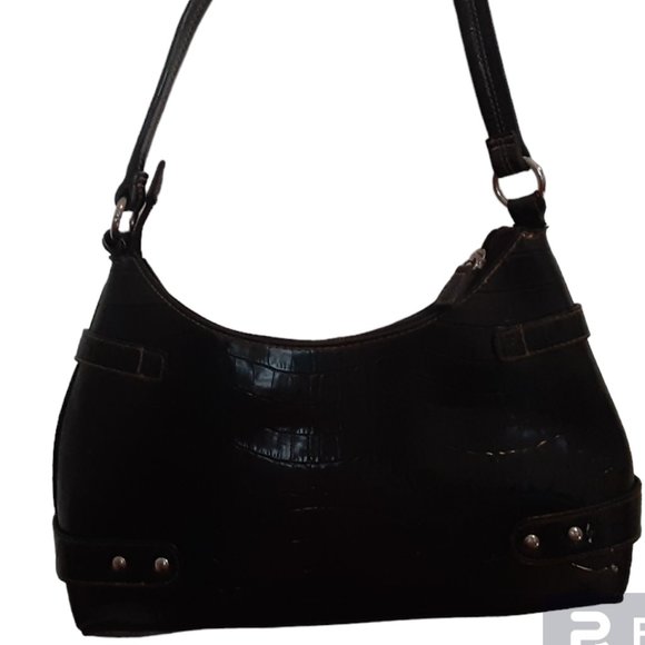 Vintage Petite Faux Alligator Embossed Brown Shoulder Bag - Picture 3 of 13